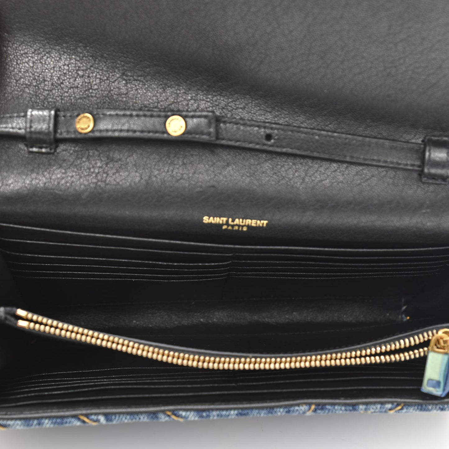 Denim Matelasse Chevron Monogram Chain Wallet Blue Jeans
