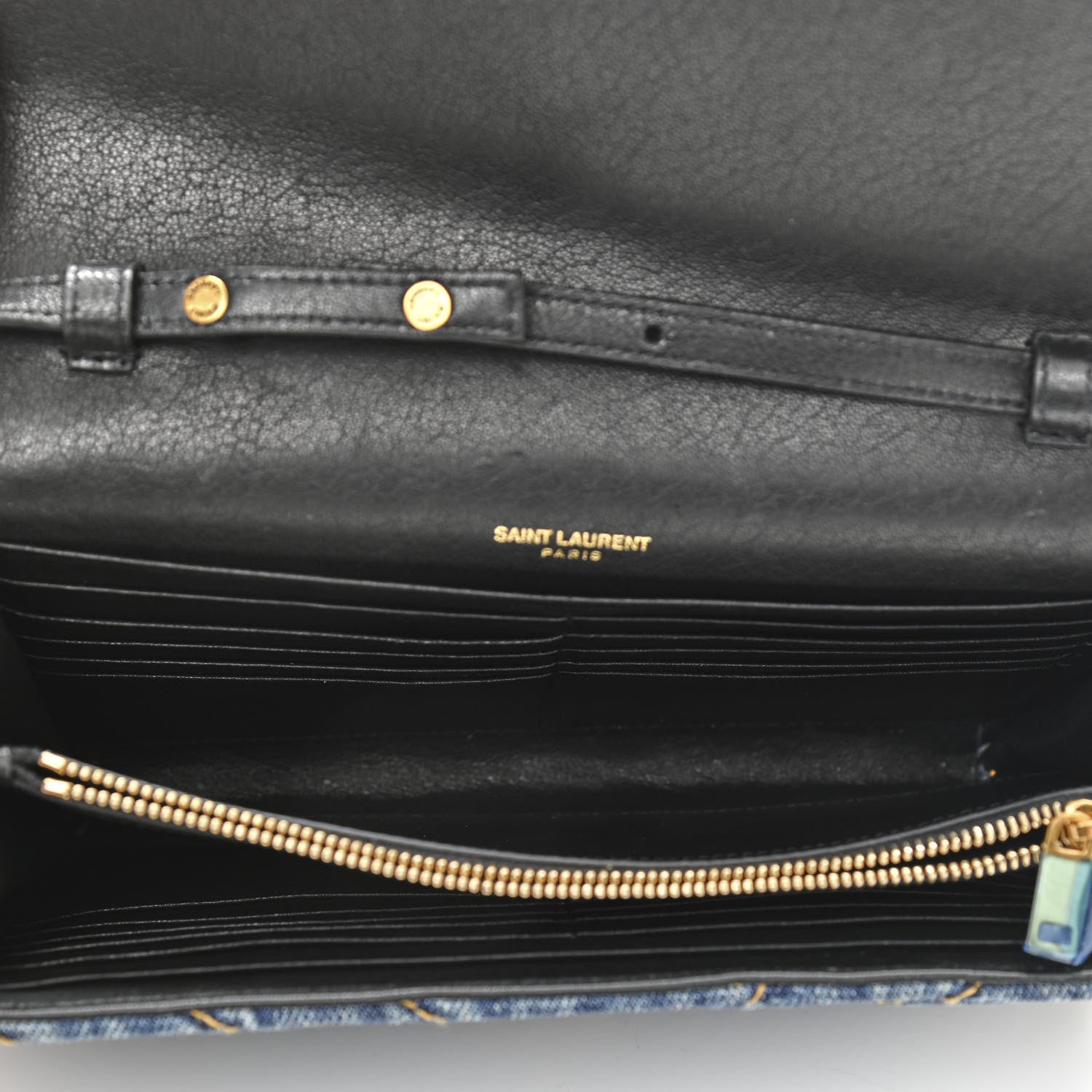 Saint Laurent Denim Matelasse Chevron Monogram Chain Wallet Blue Jeans 5 of 10