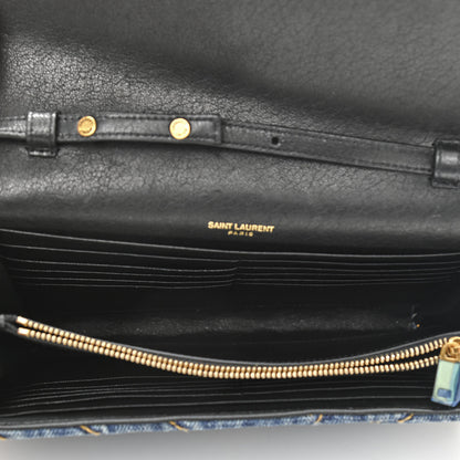 Saint Laurent Denim Matelasse Chevron Monogram Chain Wallet Blue Jeans 5 of 10