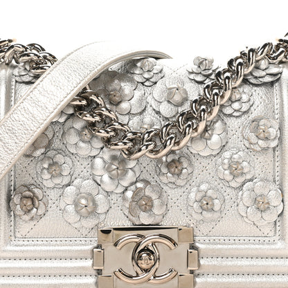 Chanel Metallic Calfskin Camellia Quilted Small Boy Flap Silver 8 of 10