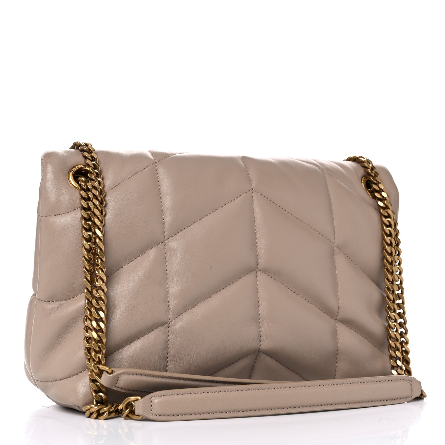 Lambskin Quilted Small Loulou Puffer Monogram Chain Satchel Dark Beige