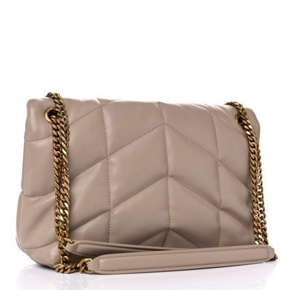 Saint Laurent Lambskin Quilted Small Loulou Puffer Monogram Chain Satchel Dark Beige 3 of 12