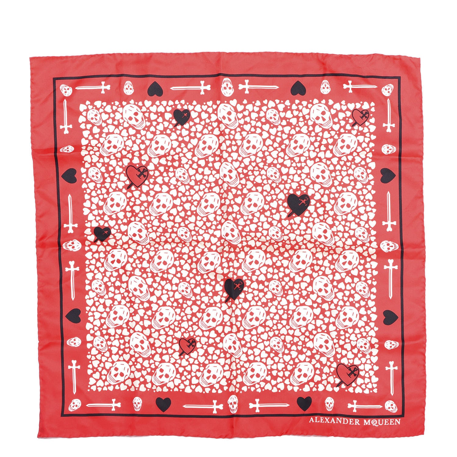 Alexander McQueen Silk Heart Skull Print Scarf Red 1 of 3
