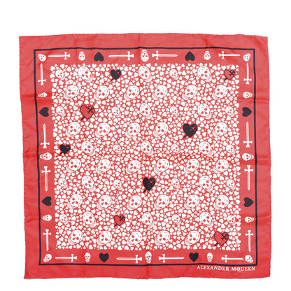Alexander McQueen Silk Heart Skull Print Scarf Red 1 of 3