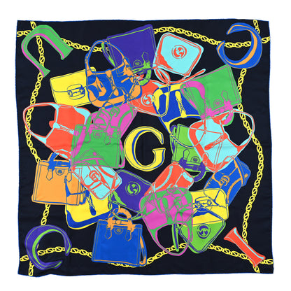 Gucci Silk Twill Bag Print Square Scarf Black Multicolor 1 of 3
