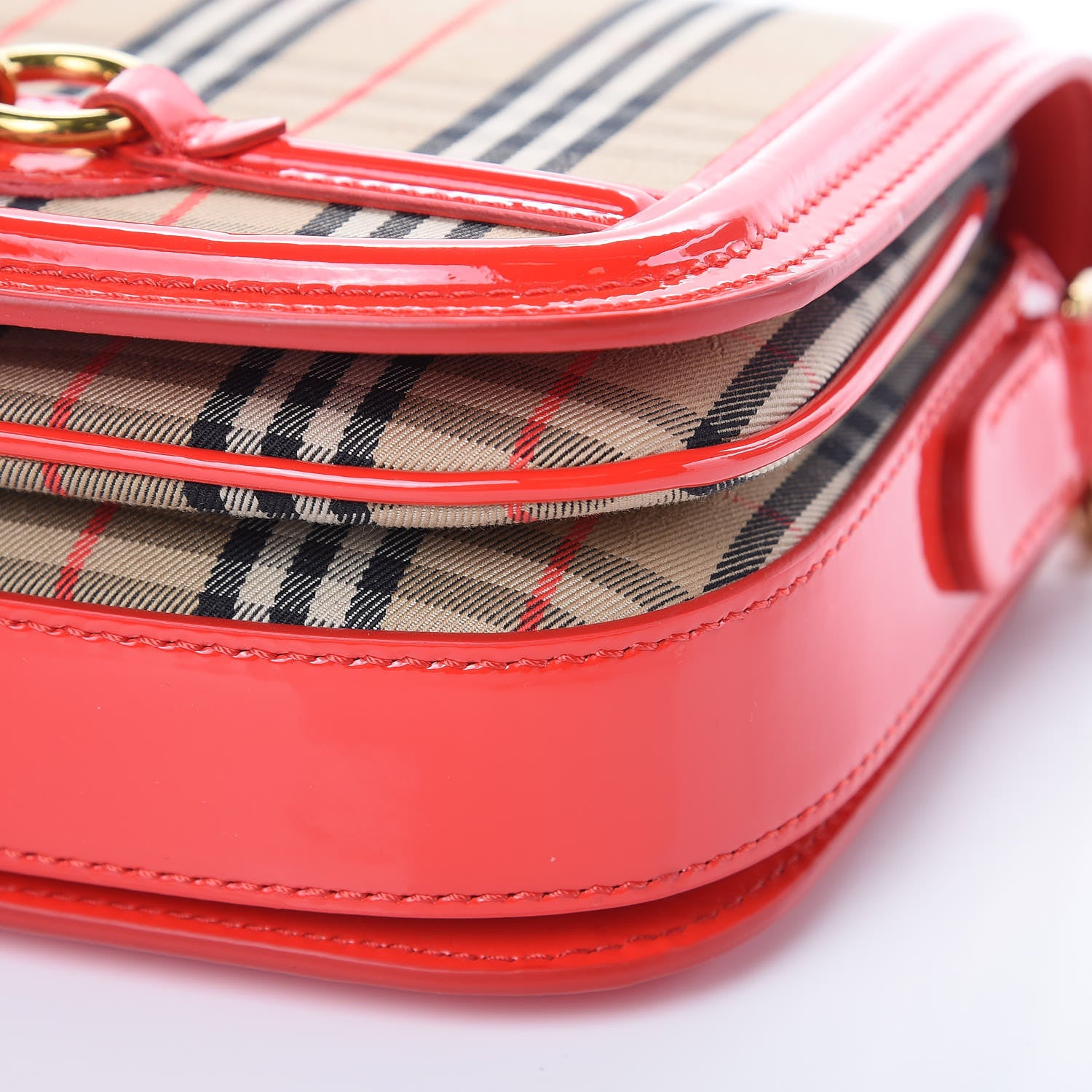 Burberry Patent 1983 Knight Check Link Shoulder Bag Bright Red 9 of 9