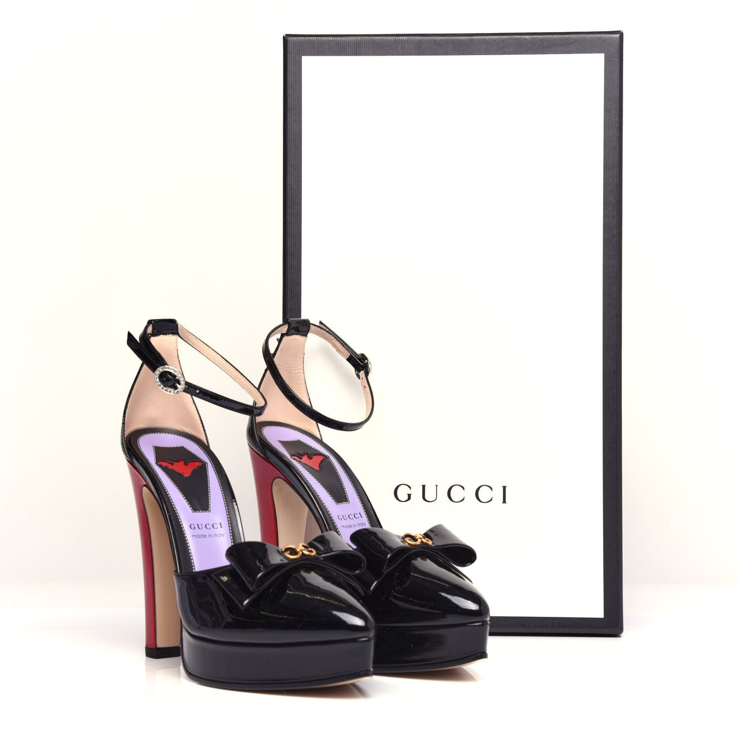 Gucci Patent Crystal GG Bow Sadie Spike Ankle Strap d'Orsay Platform High Heel Pumps 37 Black 11 of 11