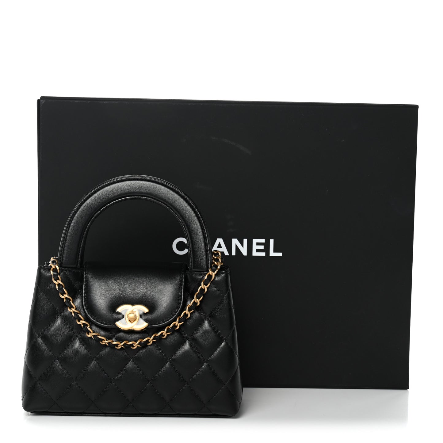 Shiny Aged Calfskin Quilted Nano Kelly Shopper Black Black
