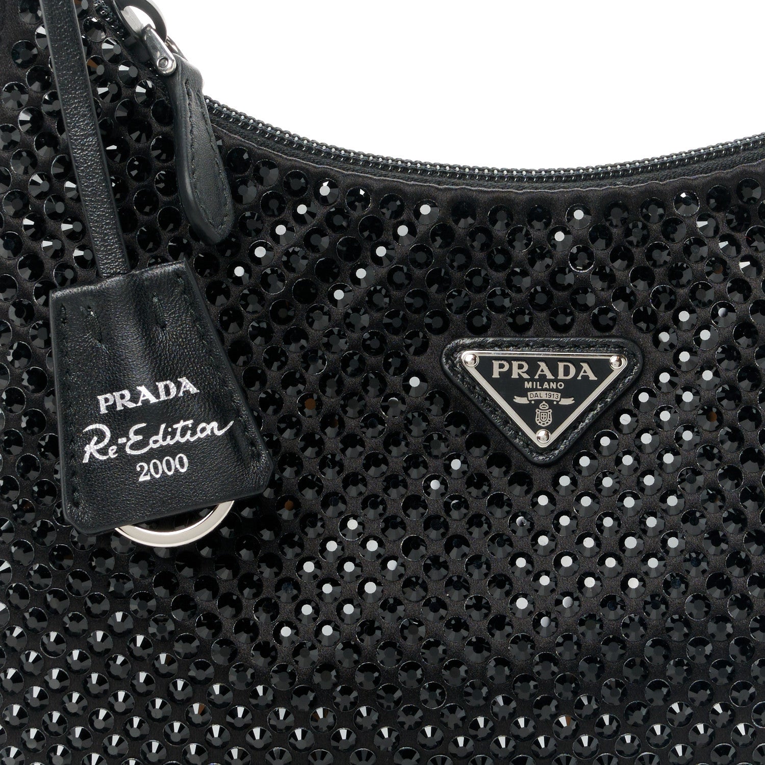 Prada Satin Crystal Mini Re-Edition 2000 Bag Black 8 of 11