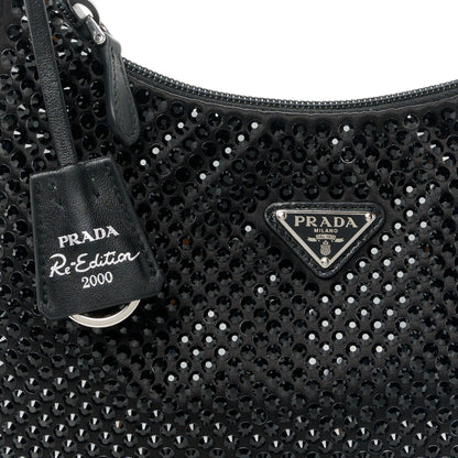 Prada Satin Crystal Mini Re-Edition 2000 Bag Black 8 of 11