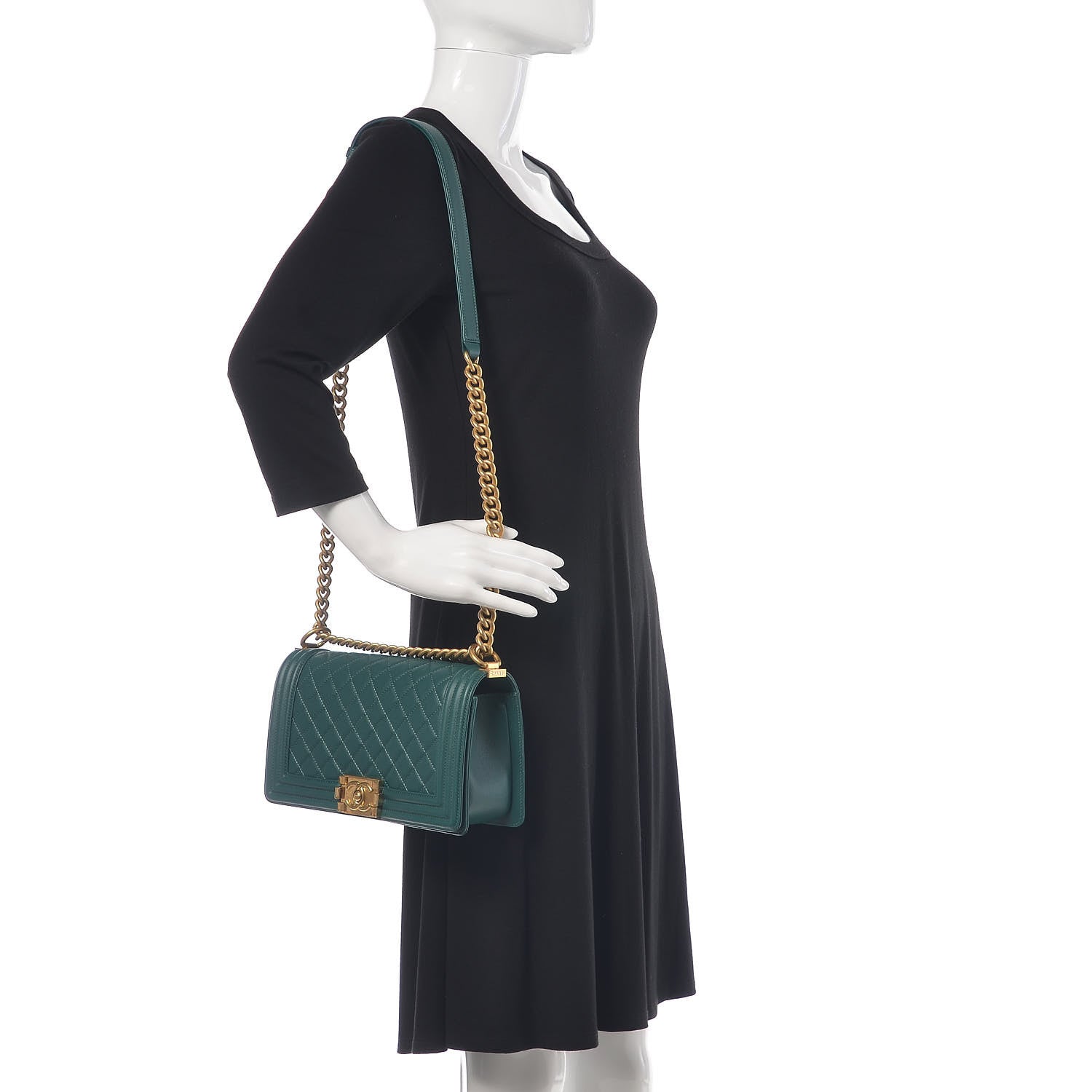 Chanel Caviar Quilted Medium Boy Flap Dark Green 2 of 10