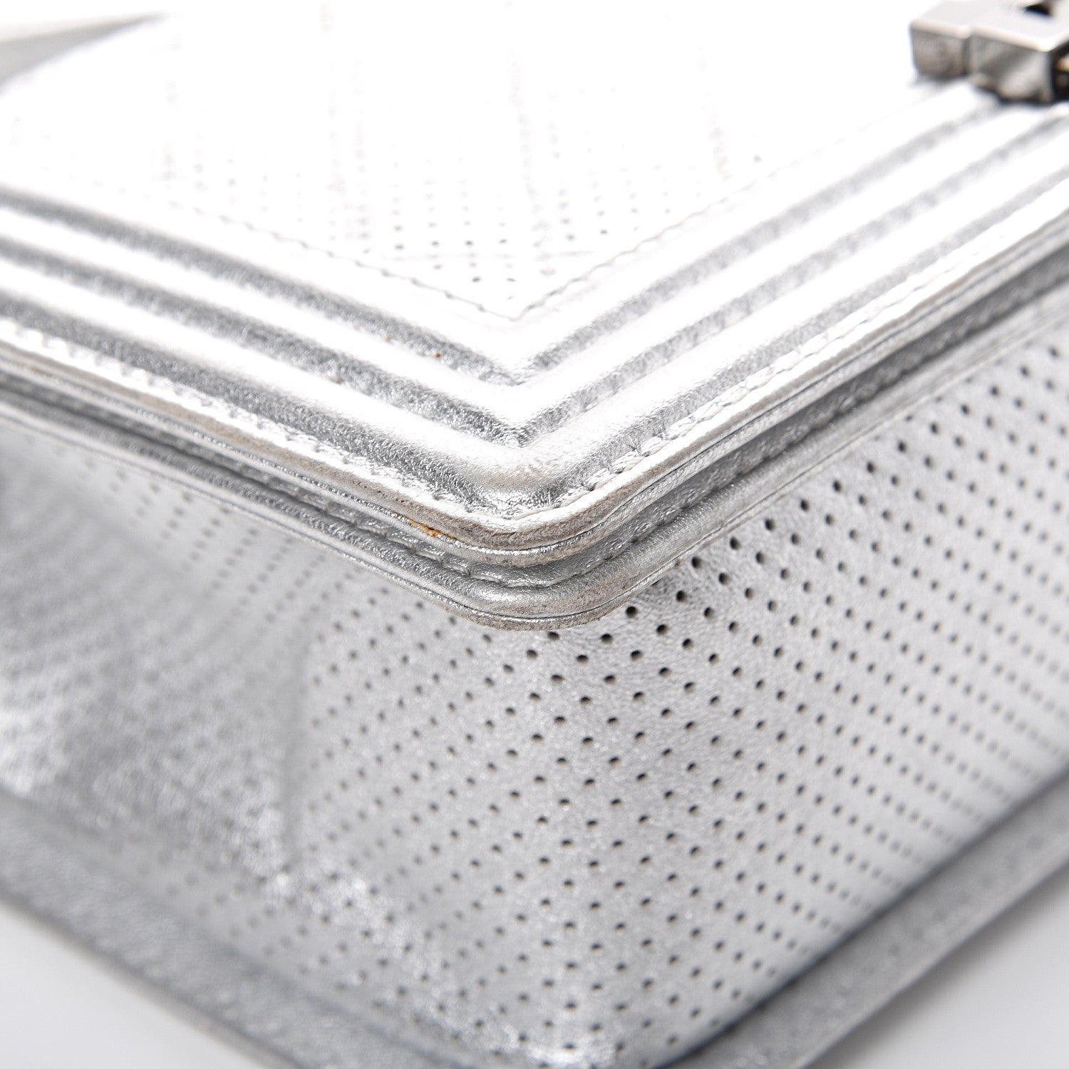 Chanel Metallic Perforated Lambskin Quilted Medium Boy Flap Argent 13 of 20