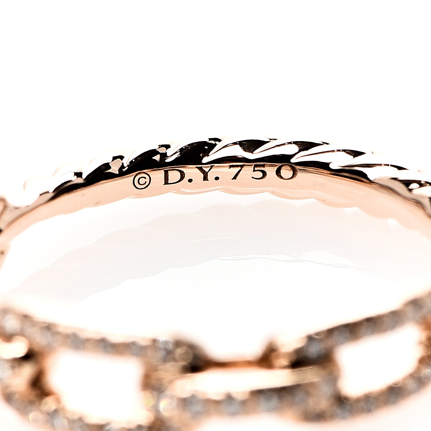 David Yurman 18K Rose Gold Diamond 4.5mm Stax Single Row Chain Link Ring 51 5.75 3 of 3