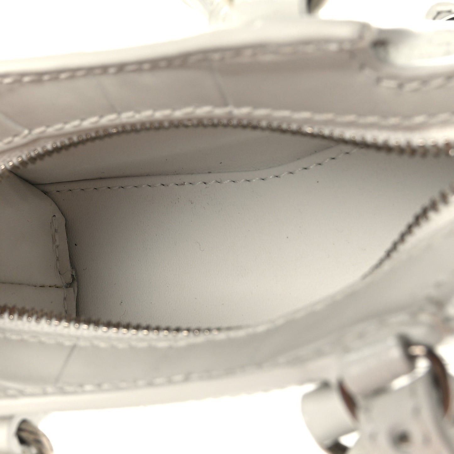 Extra Supple Calfskin Crocodile Embossed Neo Classic Silver Hardware Super Nano City Crossbody White