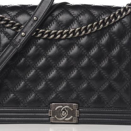 Chanel Calfskin Embossed Stitch Large Boy Flap Black 12 of 12