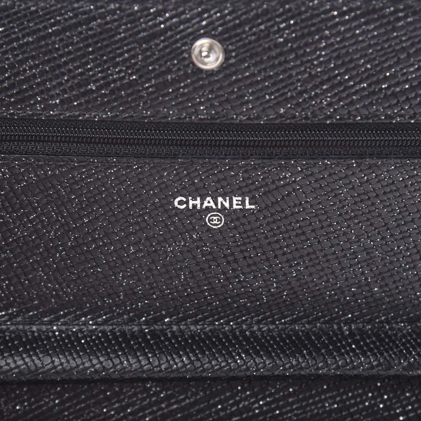 Glitter Calfskin Quilted Wallet on Chain WOC Black Silver