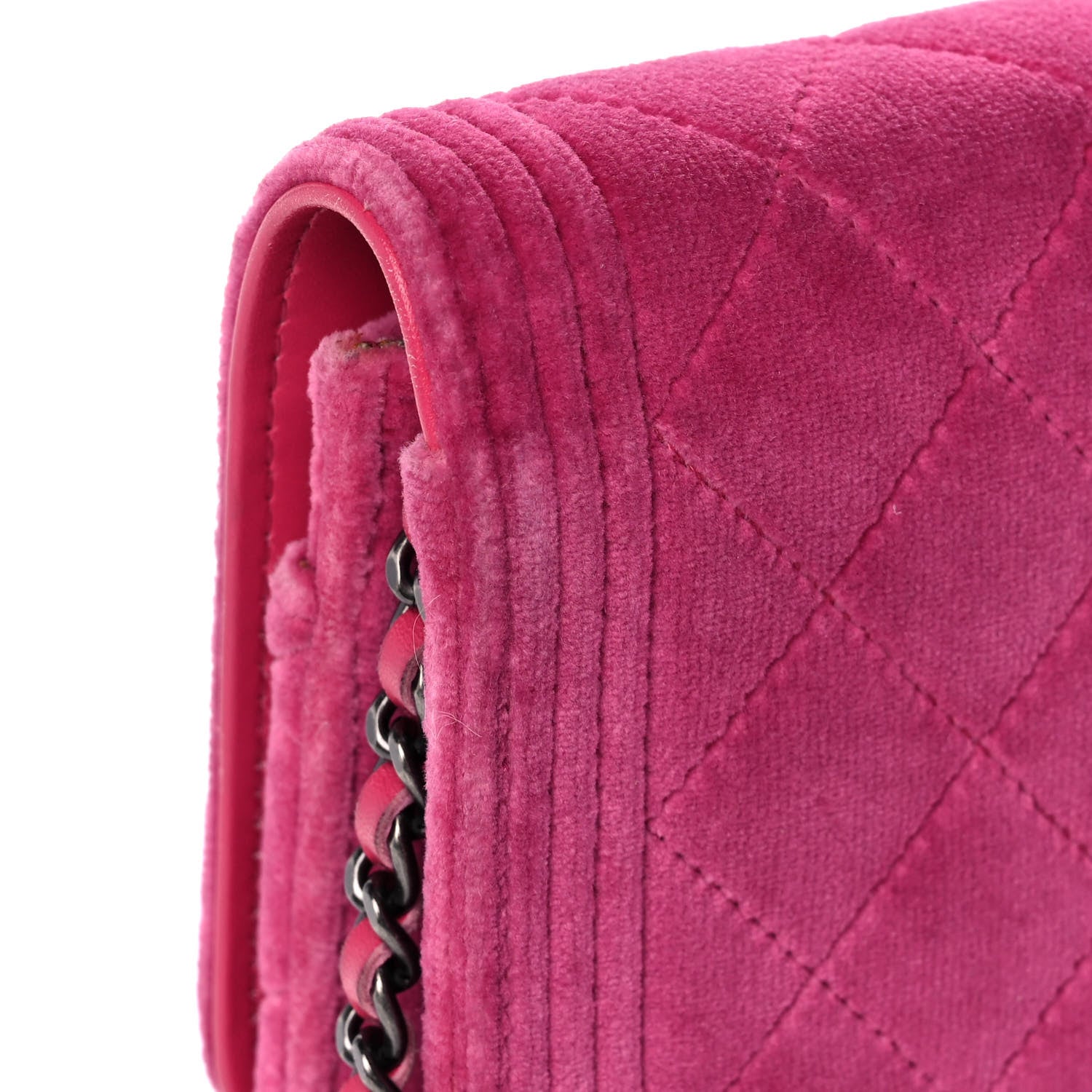 Chanel Velvet Quilted Boy Wallet On Chain WOC Fuchsia 7 of 14