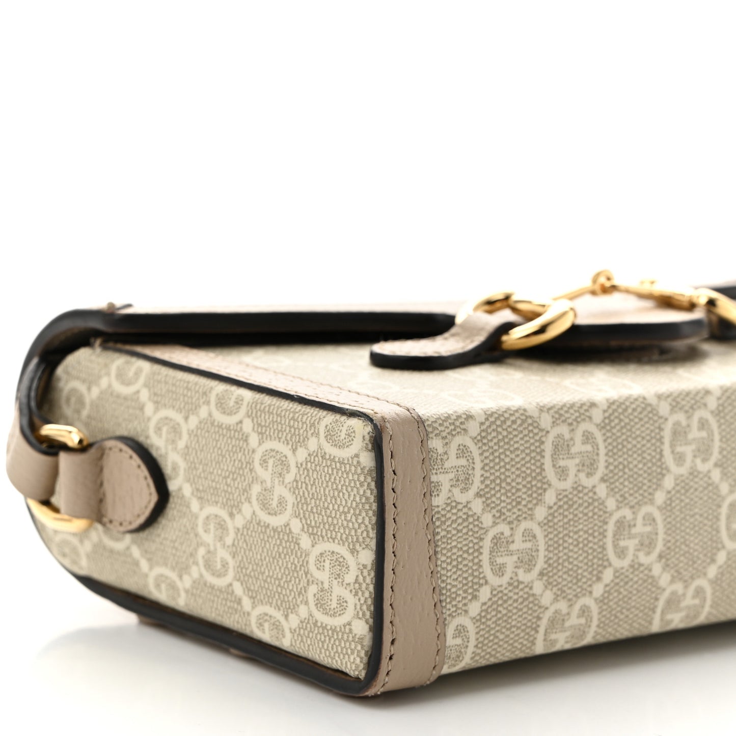 GG Supreme Monogram Textured Dollar Calfskin Mini Horsebit 1955 Shoulder Bag Beige Mystic White Oatmeal