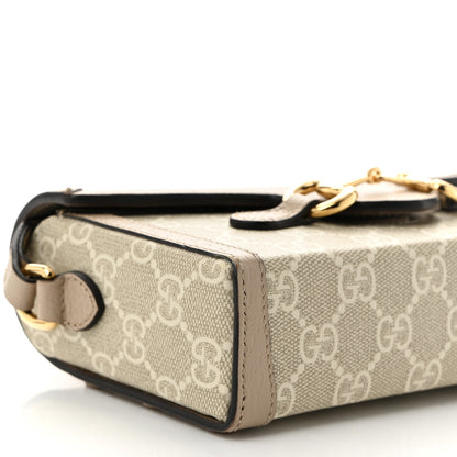 Gucci GG Supreme Monogram Textured Dollar Calfskin Mini Horsebit 1955 Shoulder Bag Beige Mystic White Oatmeal 9 of 12