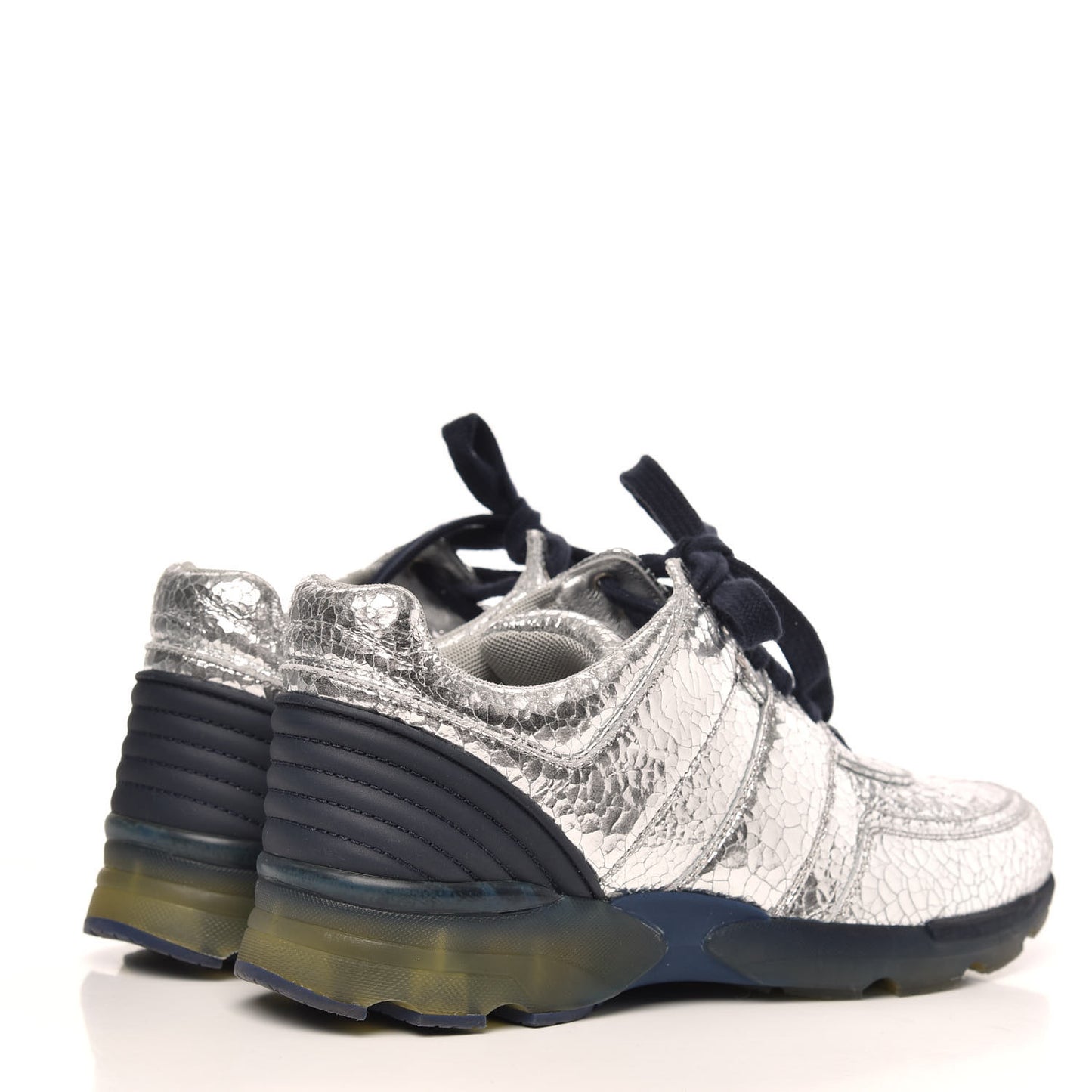 Metallic Crackled Calfskin CC Sneakers 39 Silver