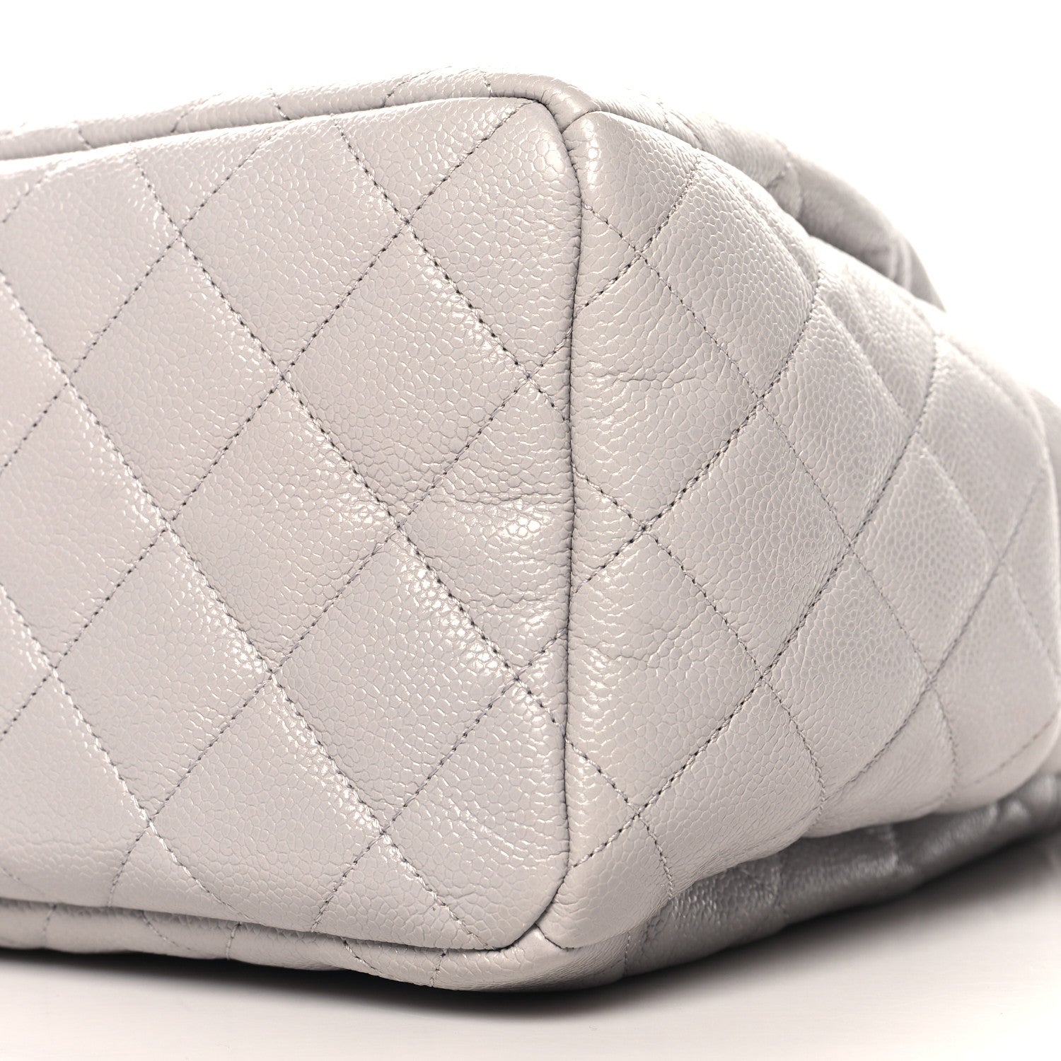 Chanel Caviar Flat Quilted CC Chain Bucket Drawstring Bag Light Grey 10 of 11