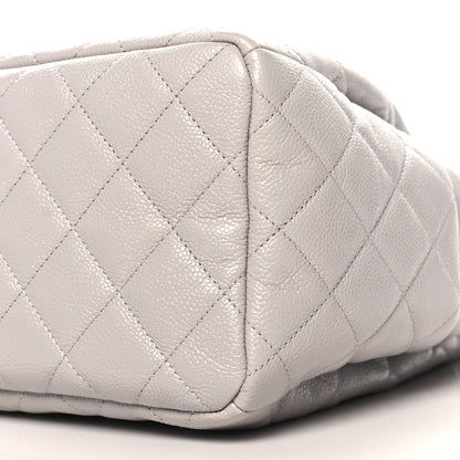 Chanel Caviar Flat Quilted CC Chain Bucket Drawstring Bag Light Grey 10 of 11
