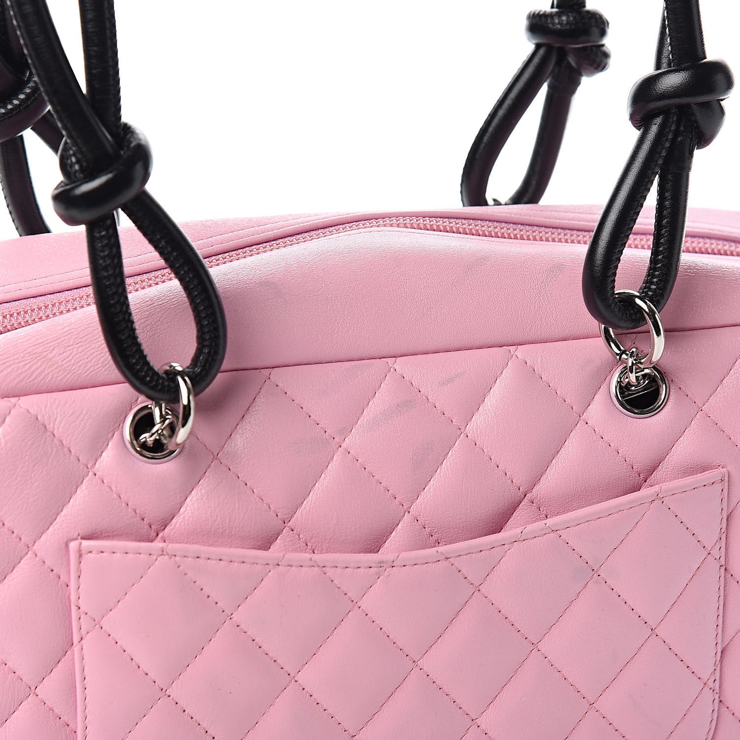 Calfskin Quilted Large Cambon Bowler Pink Black