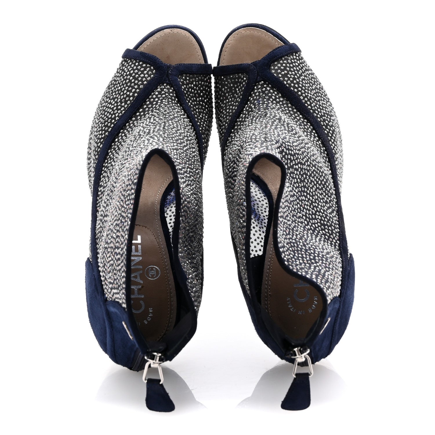 Chanel Mesh Crystal Open Toe Ankle Boots 40 Navy 2 of 12