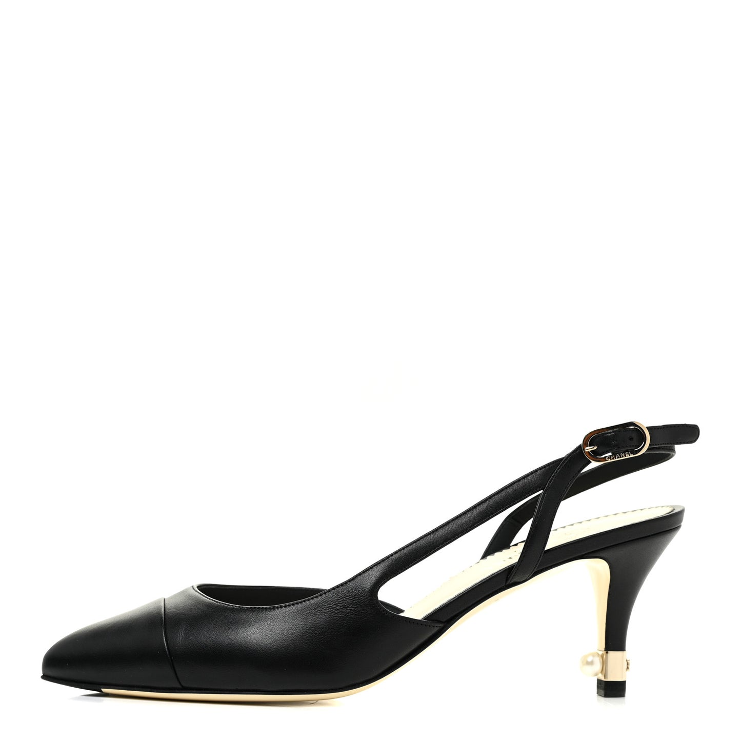 Lambskin Pearl Cap Toe CC Slingback Pumps 37.5 Black