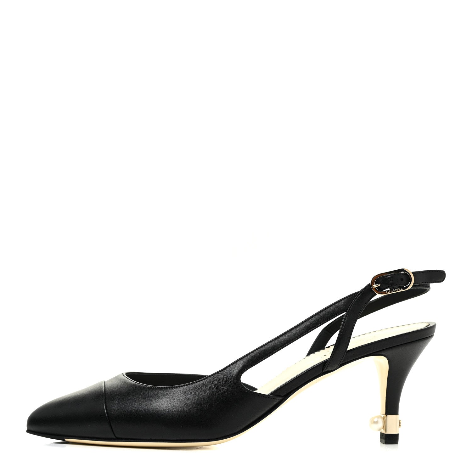Chanel Lambskin Pearl Cap Toe CC Slingback Pumps 37.5 Black 1 of 9
