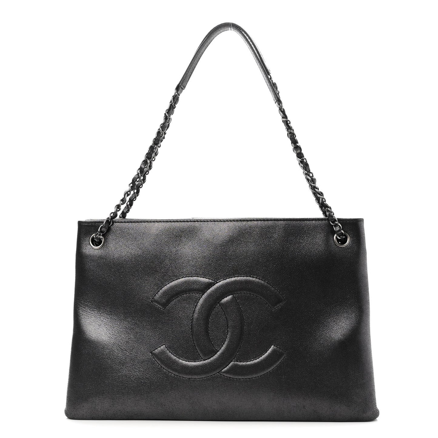 Iridescent Calfskin CC East West Shopping Tote Black