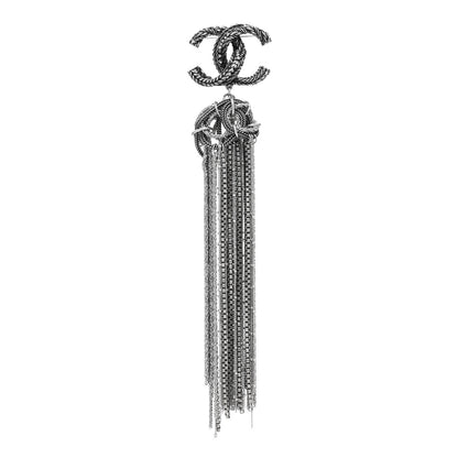 Chanel Crystal Chain Fringe CC Brooch Silver 1 of 3