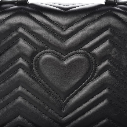 Gucci Calfskin Matelasse Small GG Marmont Top Handle Shoulder Bag Black 8 of 8