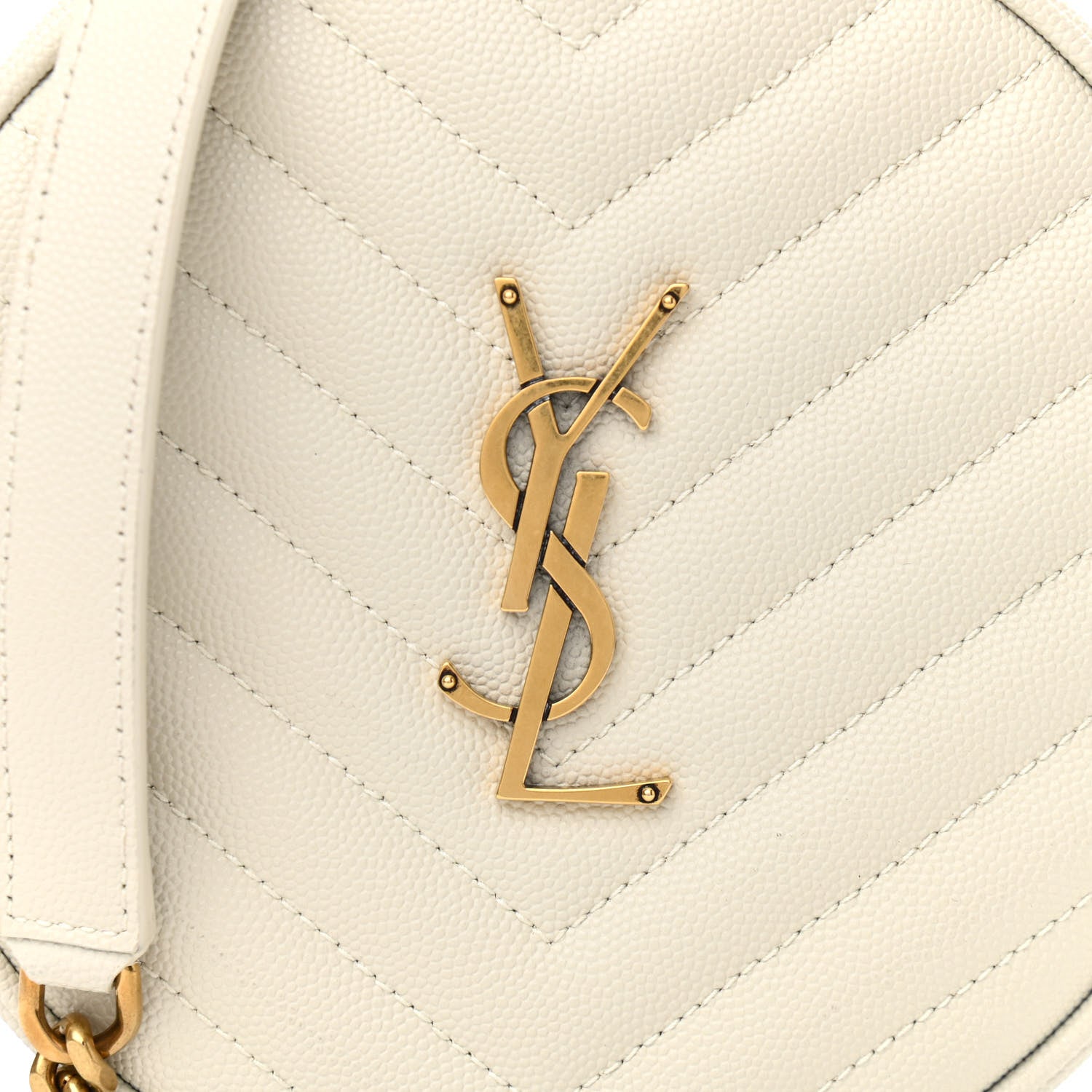 Saint Laurent Grain De Poudre Matelasse Chevron Quilted Round Vinyle Camera Bag Crema Soft 8 of 10
