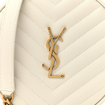 Saint Laurent Grain De Poudre Matelasse Chevron Quilted Round Vinyle Camera Bag Crema Soft 8 of 10