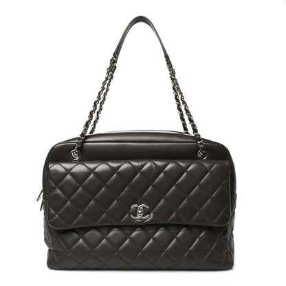 Chanel Lambskin Quilted Bowler Flap Shoulder Bag Khaki 1 of 9