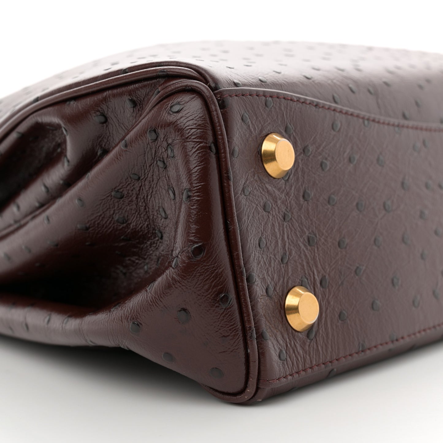Shiny Calfskin Ostrich Embossed Medium Rodeo Top Handle Handbag Brown