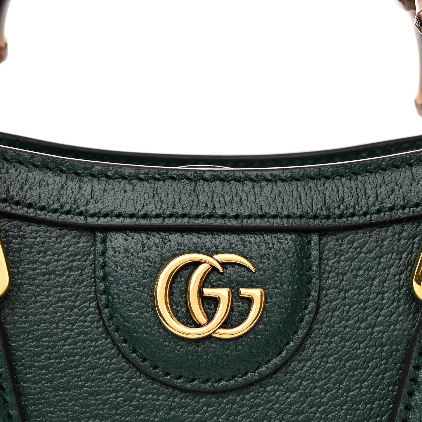 Textured Dollar Calfskin Web Mini Diana Tote Bag Green
