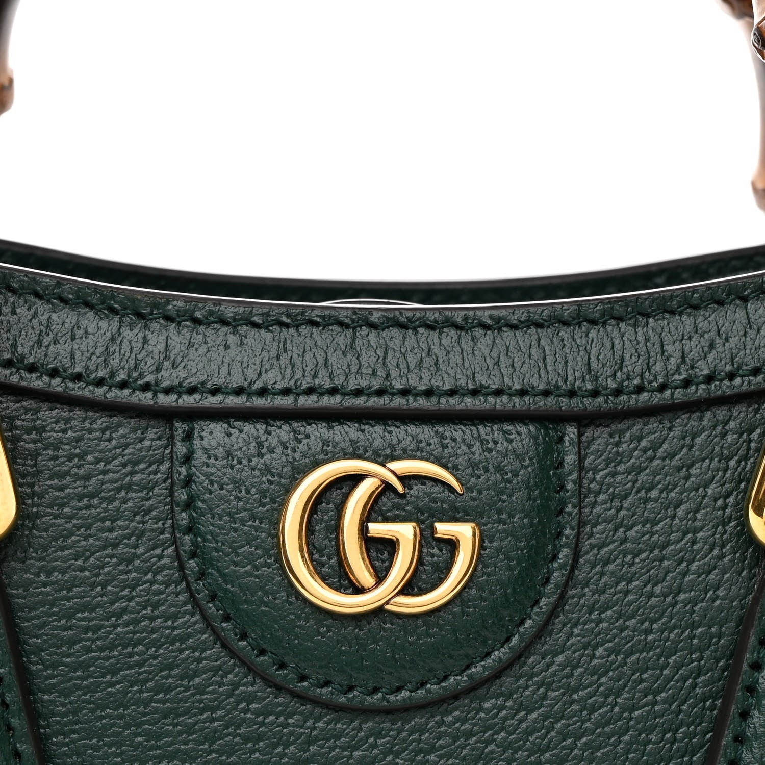 Gucci Textured Dollar Calfskin Web Mini Diana Tote Bag Green 8 of 10