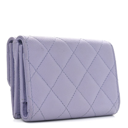 Chanel Caviar Quilted Textured CC Double Flap Wallet Purple 2 of 8