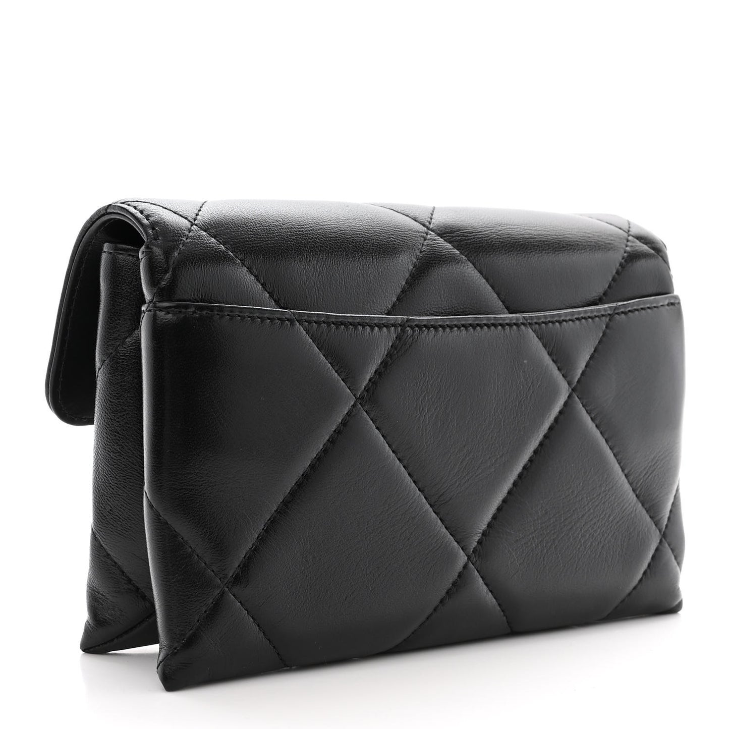 Lambskin Quilted Chanel 19 Flap Clutch Black