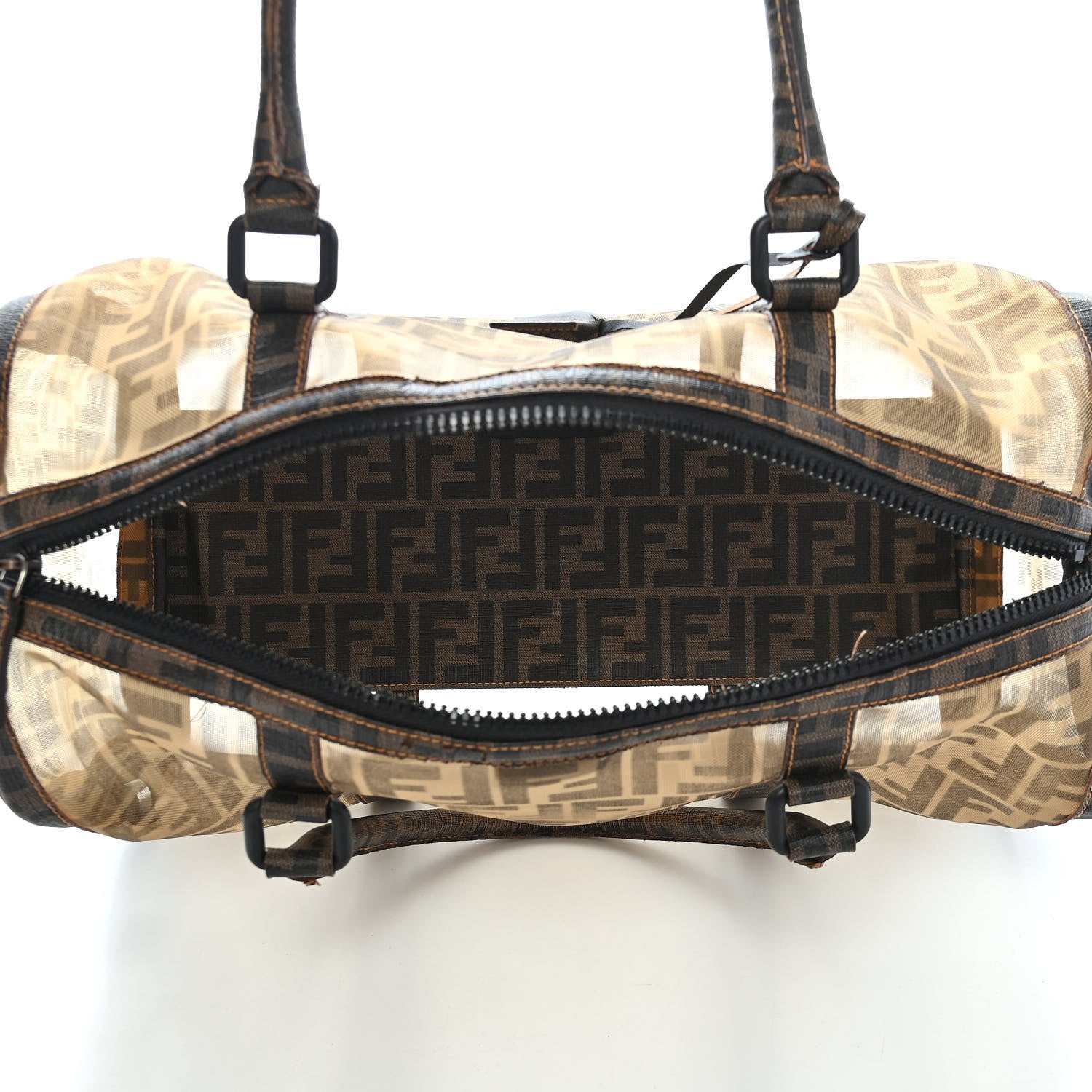 Fendi Zucca Spalmati Mesh Mixed Media Boston Tobacco 4 of 10