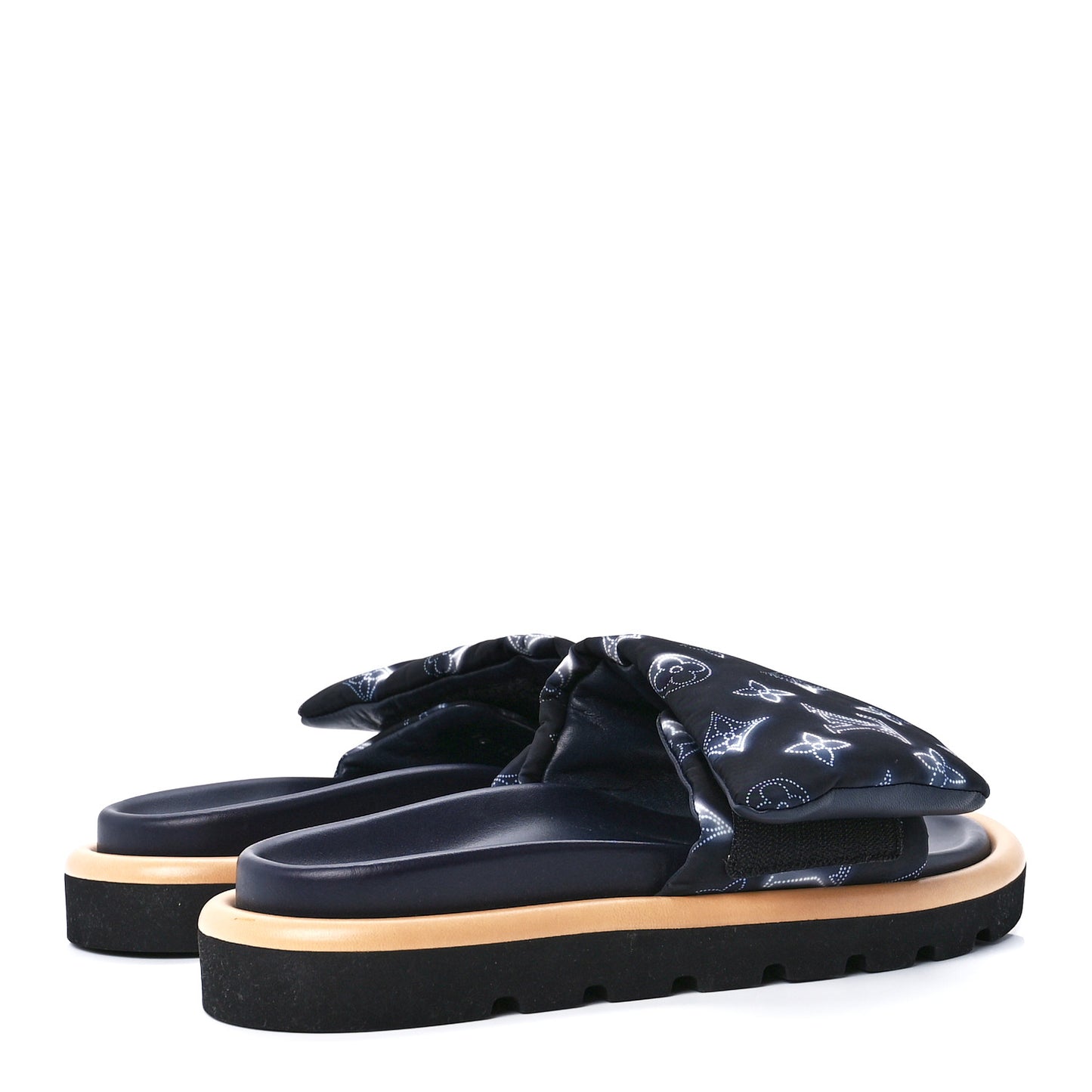 Nylon Monogram Womens Pool Pillow Comfort Mules 37 Navy Blue