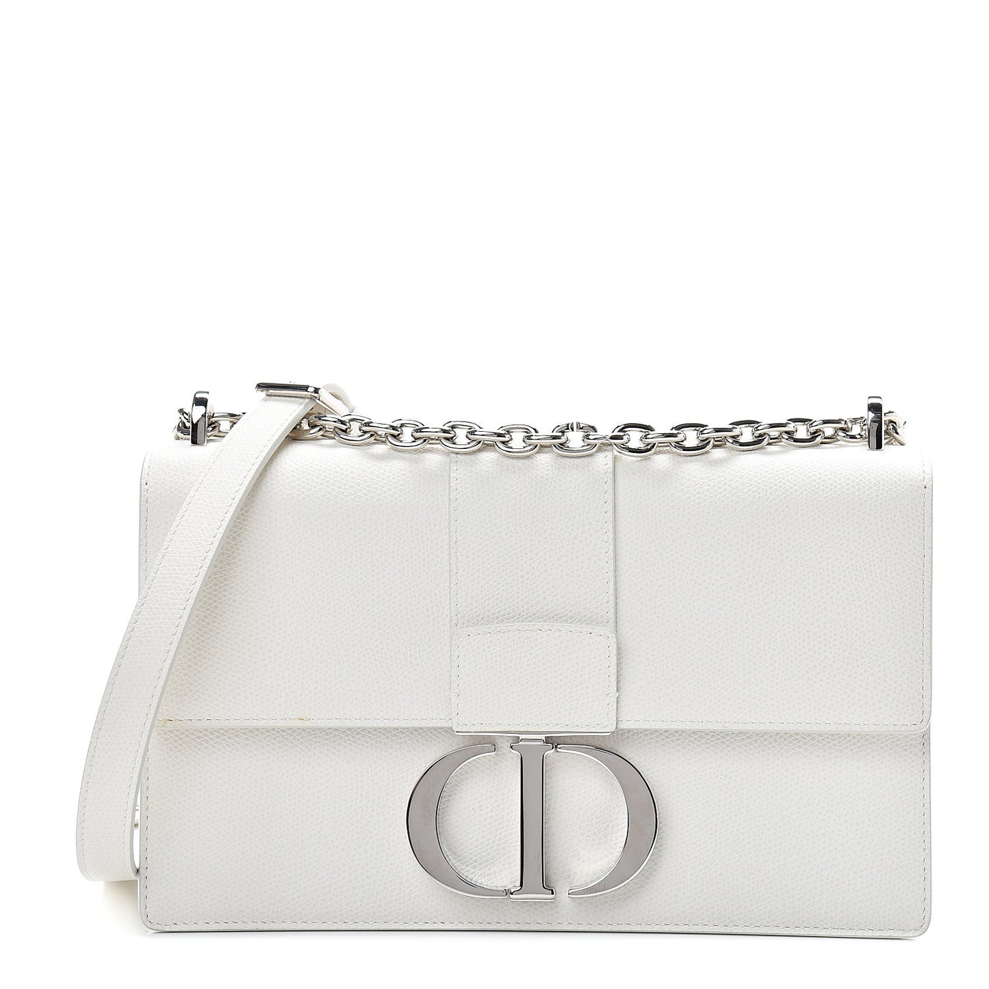 Grained Calfskin 30 Montaigne Chain Flap Bag White