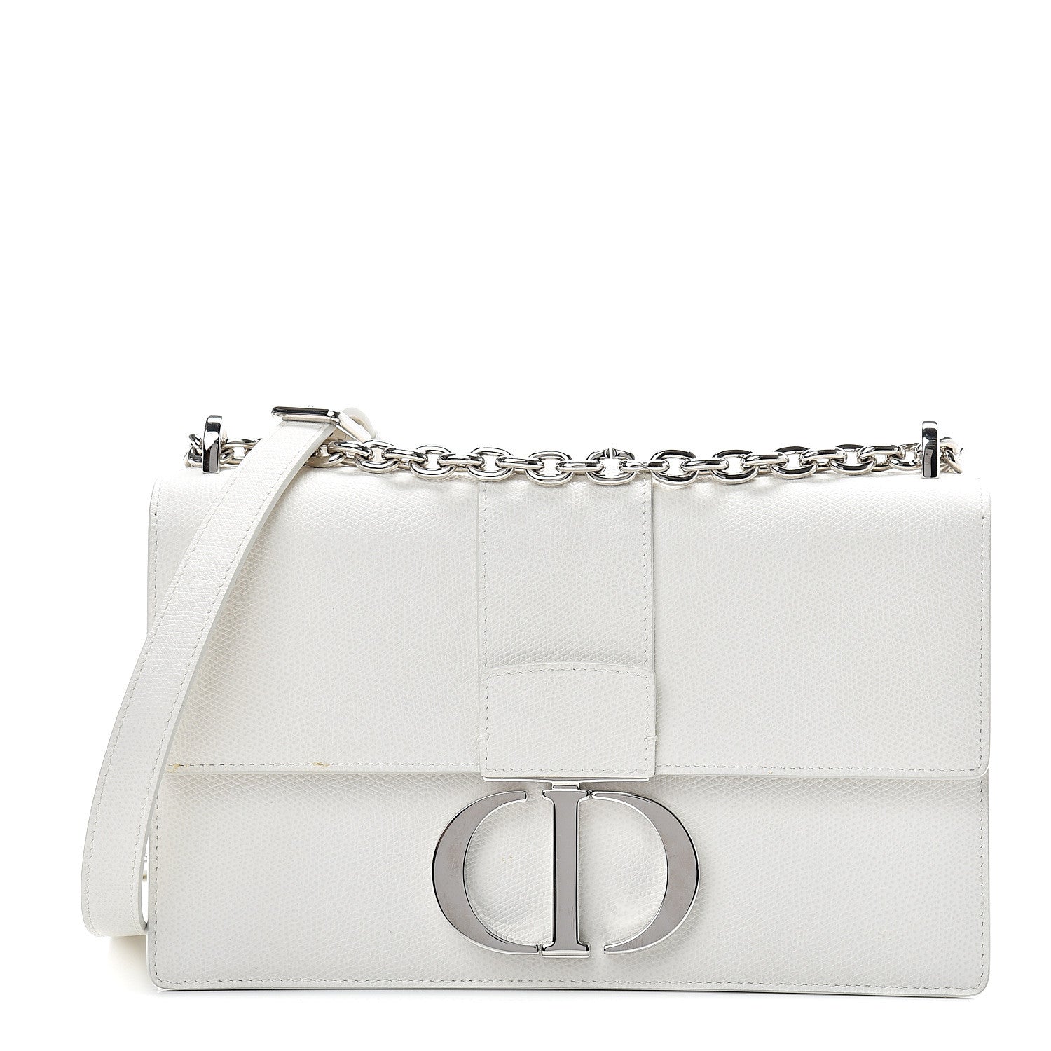 Christian Dior Grained Calfskin 30 Montaigne Chain Flap Bag White 1 of 12