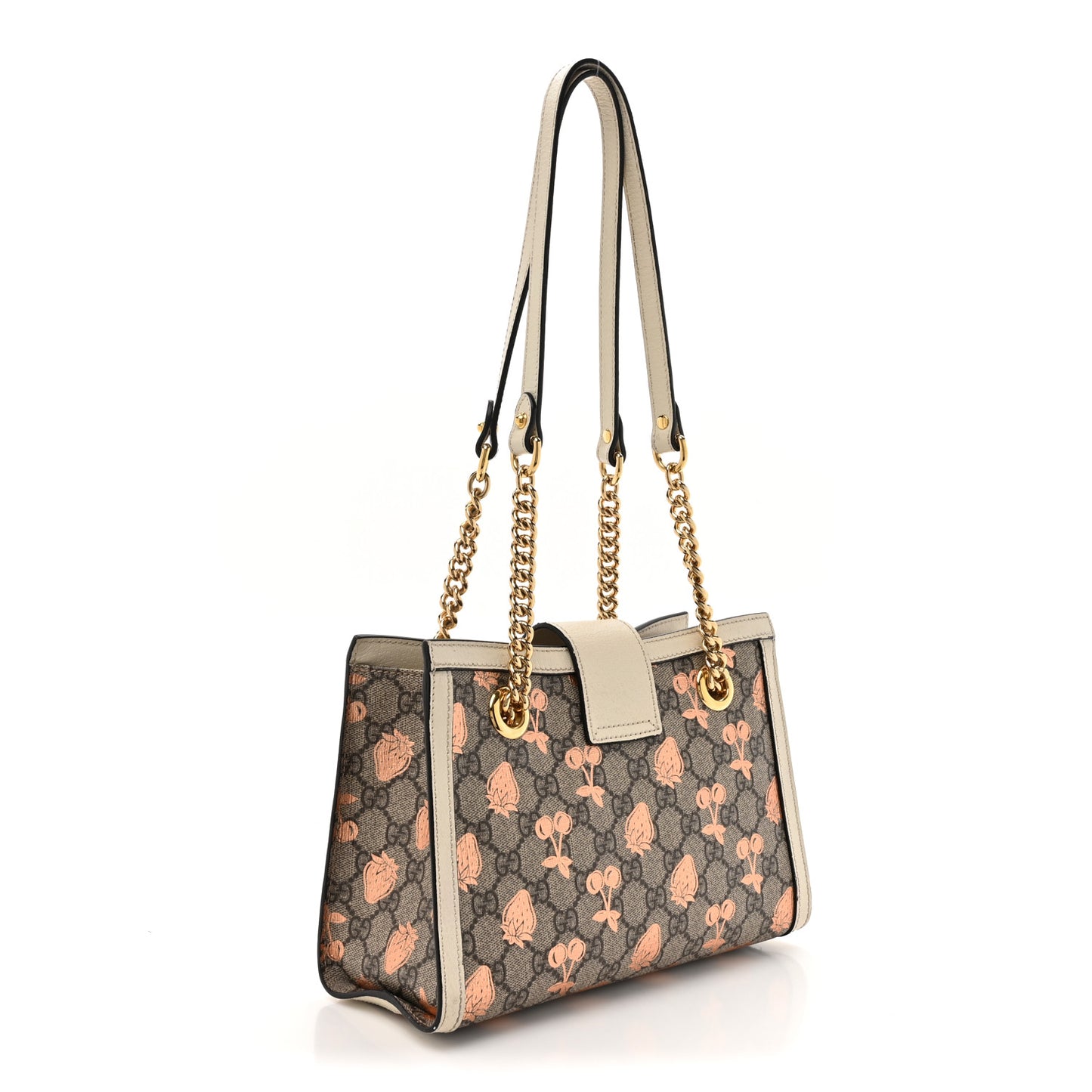 GG Supreme Monogram Berry Textured Dollar Calfskin Small Padlock Tote Beige Ebony Light Copper Mystic White