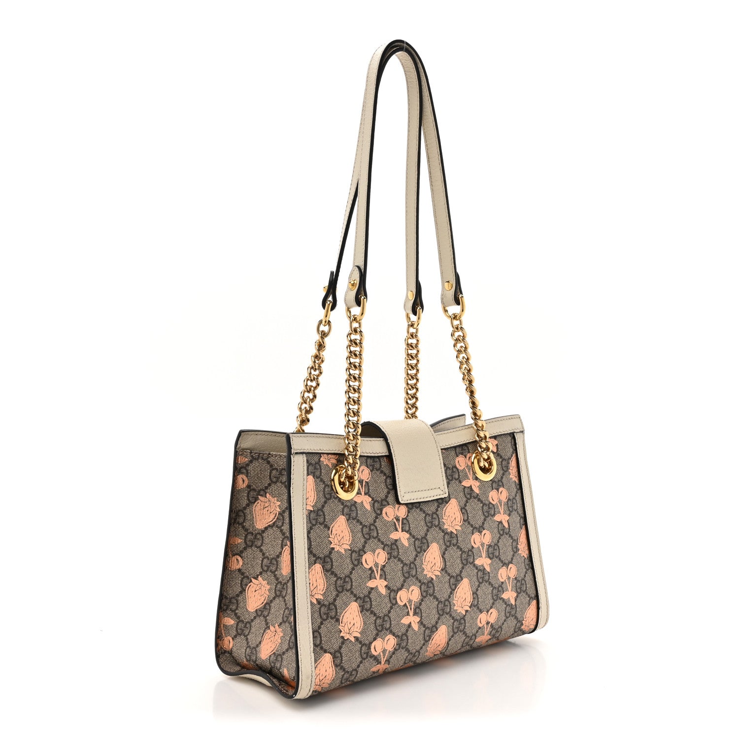 Gucci GG Supreme Monogram Berry Textured Dollar Calfskin Small Padlock Tote Beige Ebony Light Copper Mystic White 3 of 17