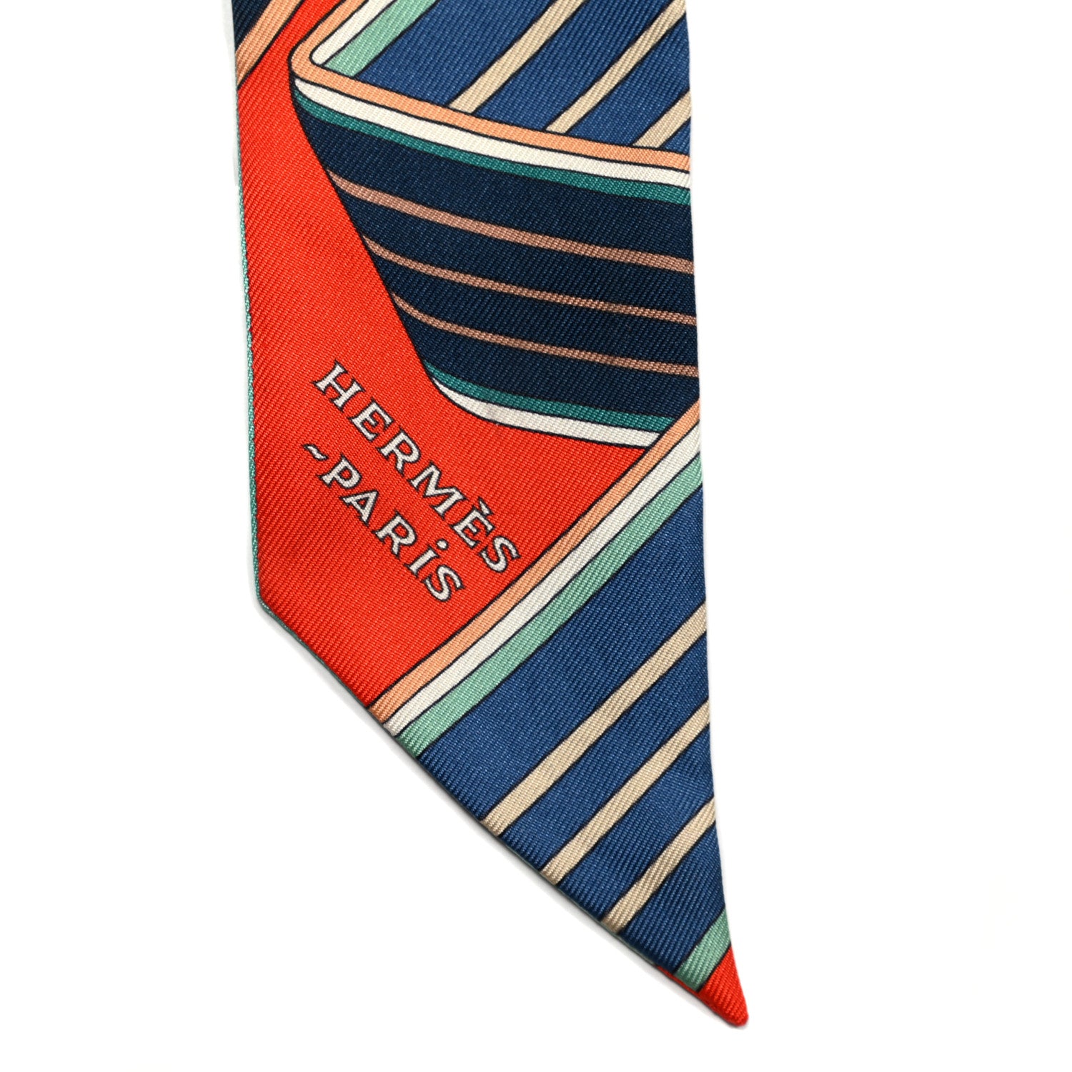 Hermes Silk Sangles En Zigzag Twilly Orange Turquoise Gris 2 of 4