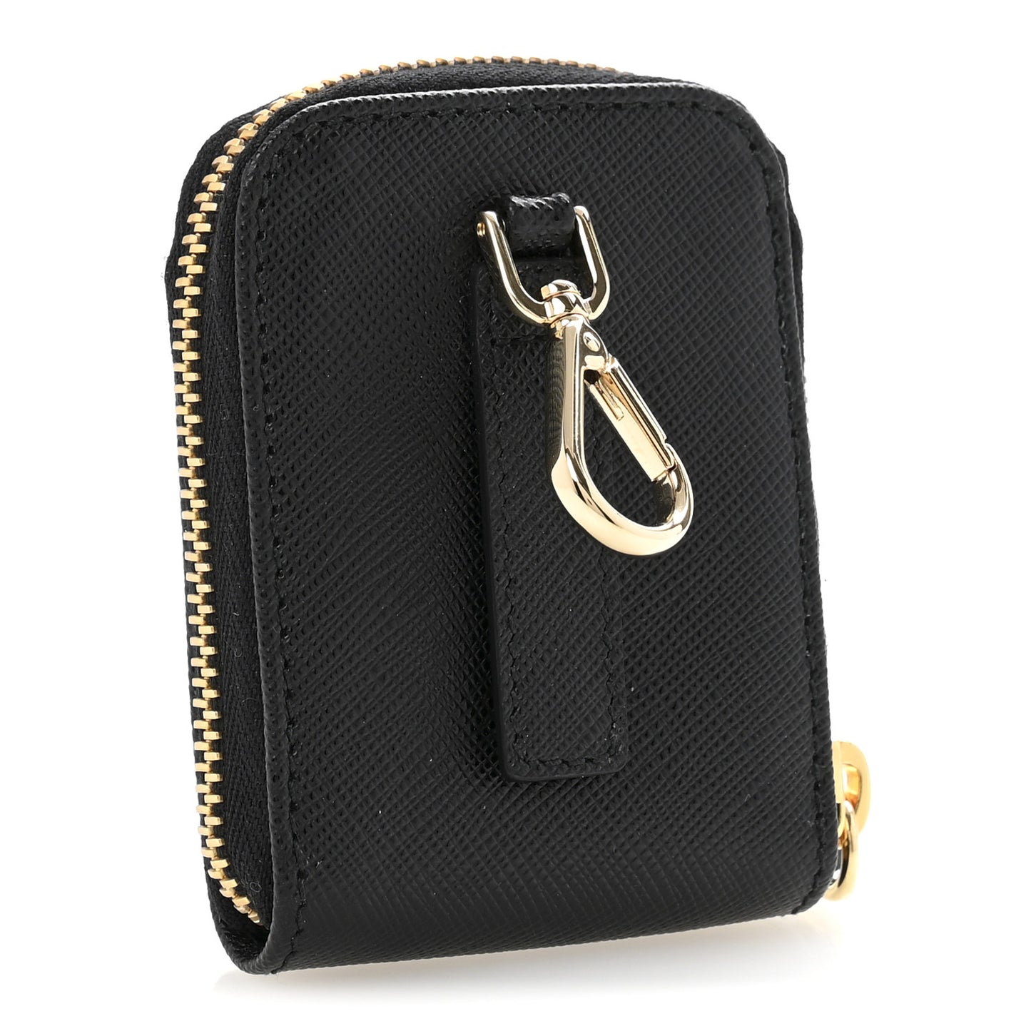 Saffiano Triangle Zip Around Mini Pouch Black