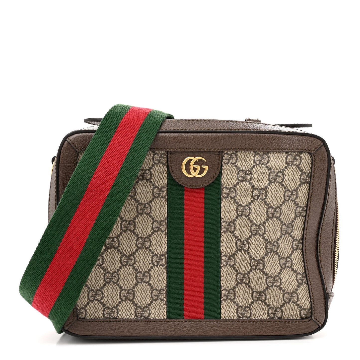 GG Supreme Monogram Web Small Ophidia Top Handle Shoulder Bag Brown